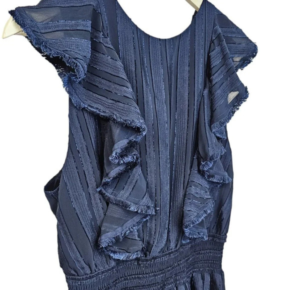 Revolve Finders Keepers Soraya Ruffle  Fringe Trim Romper Blue Tie Back Size 8 - Picture 9 of 11